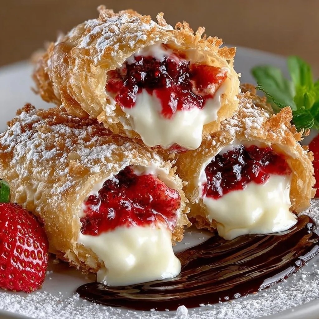 Deep fried strawberry cheesecake pies with a crispy exterior and creamy filling