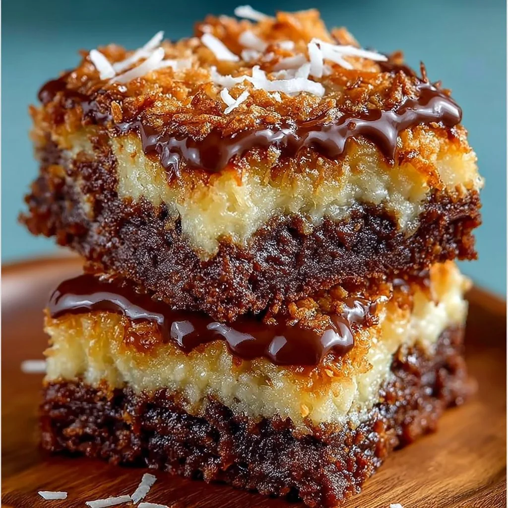 German Chocolate Brownies with Coconut Pecan Topping