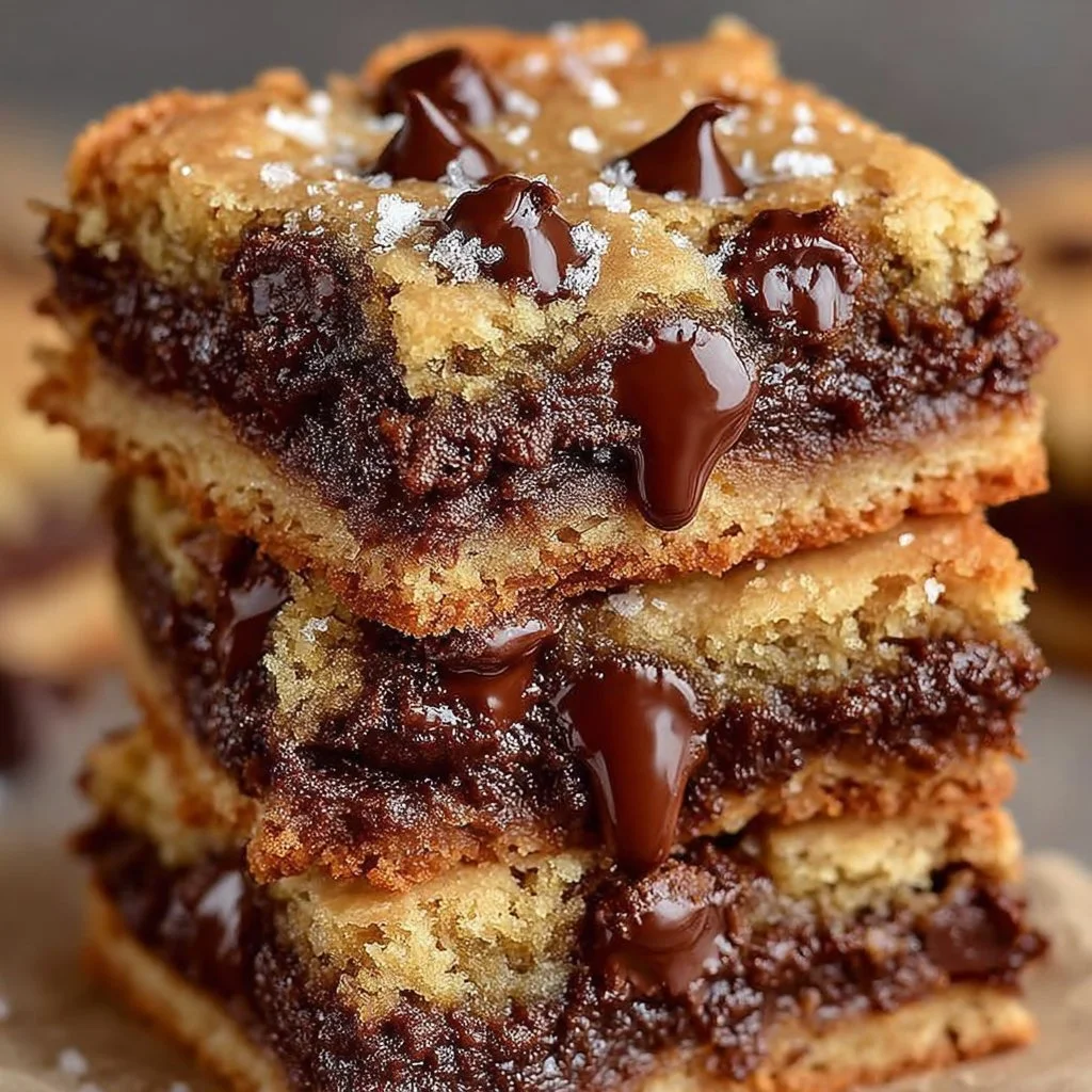 Gooey chocolate chip cookie bars on a cooling rack