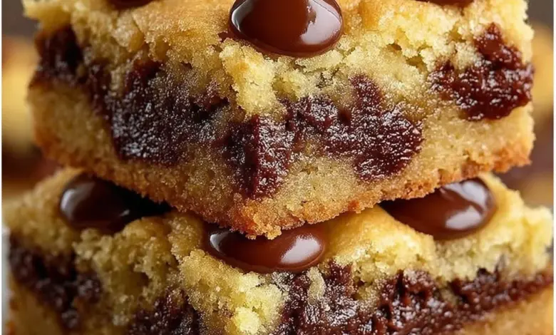 Delicious lazy chocolate chip cookie bars ready to be enjoyed.