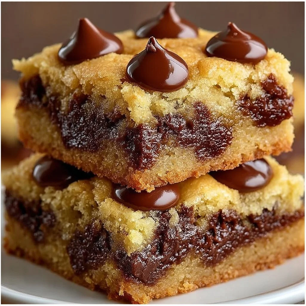 Delicious lazy chocolate chip cookie bars ready to be enjoyed.