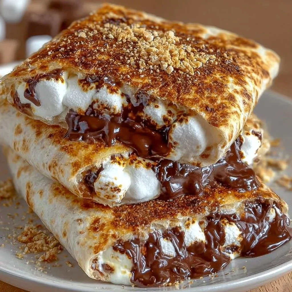 Delicious S'Mores Crunchwrap featuring chocolate, marshmallows, and graham crackers.