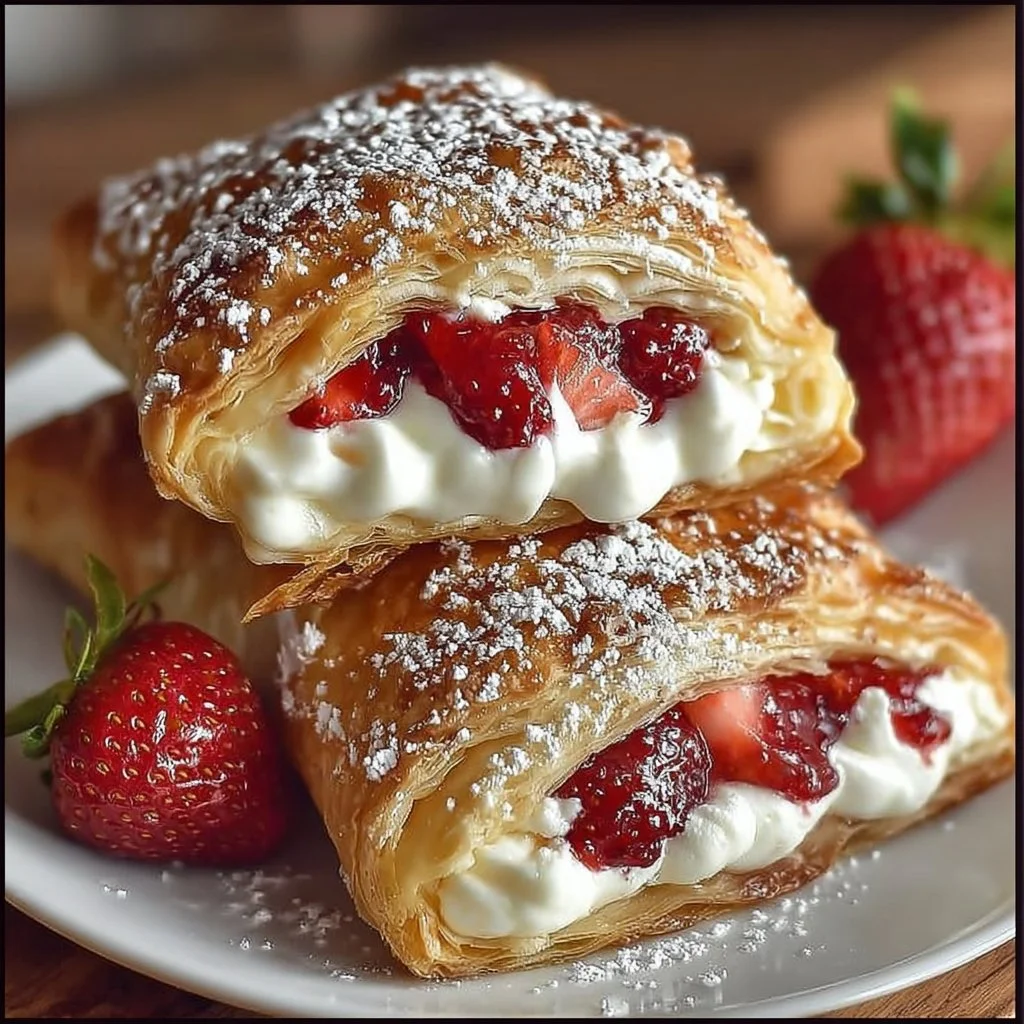 Strawberry cheesecake turnovers fresh out of the oven on a plate