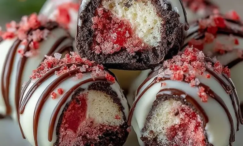 Strawberry Shortcake Oreo Balls on a decorative plate ready to enjoy
