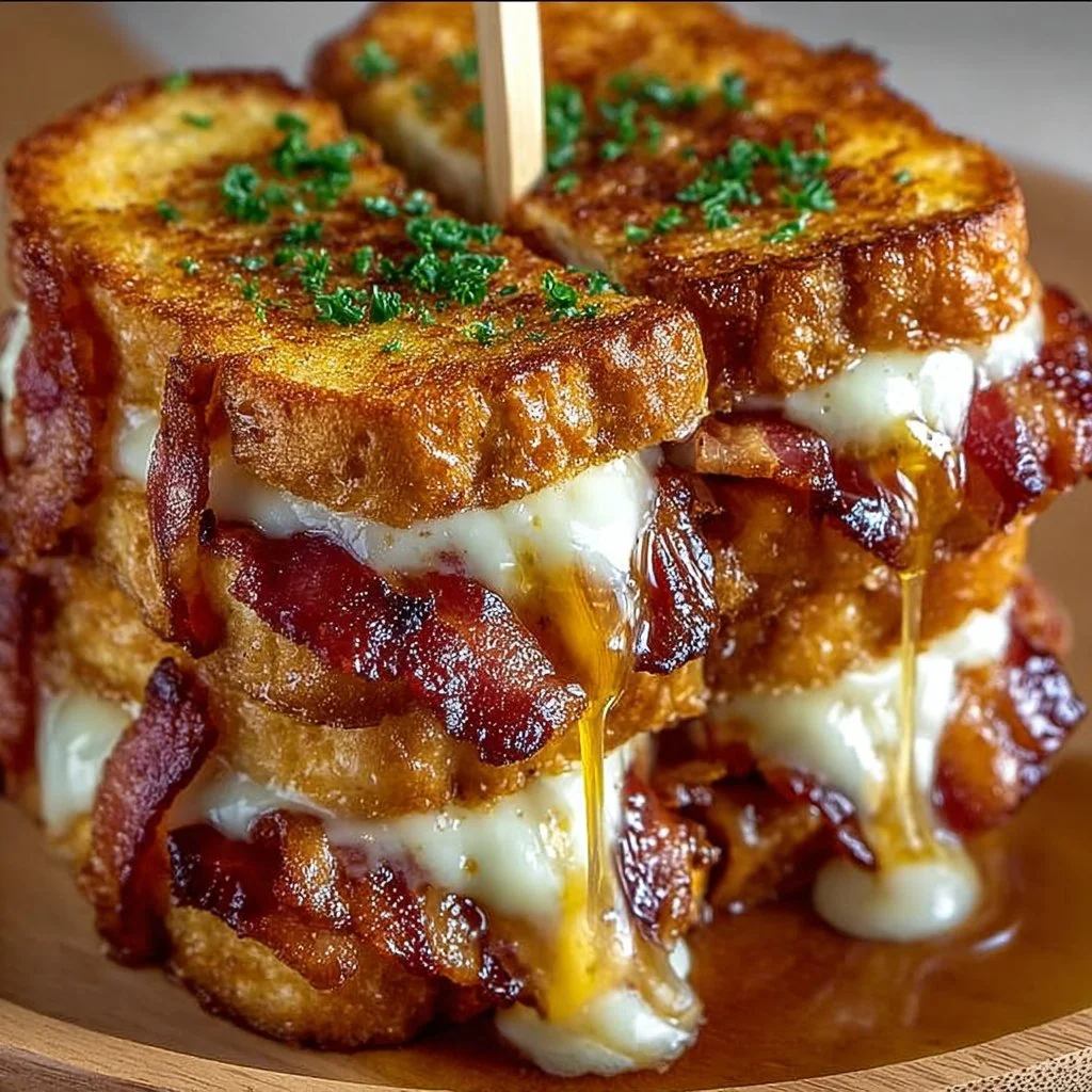 Bacon-wrapped grilled cheese fingers served on a plate with dipping sauce