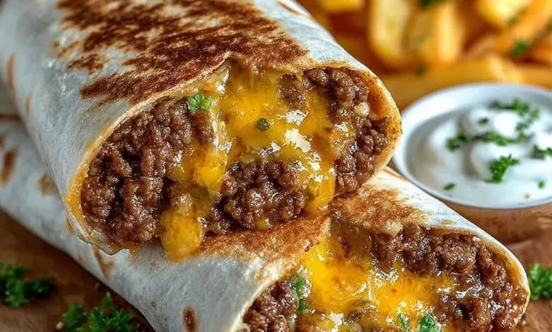 Delicious beefy cheesy fries wrap with loaded toppings