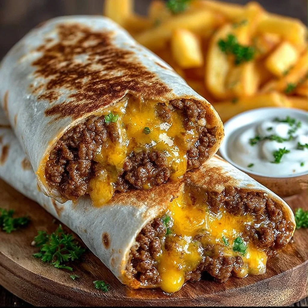 Delicious beefy cheesy fries wrap with loaded toppings