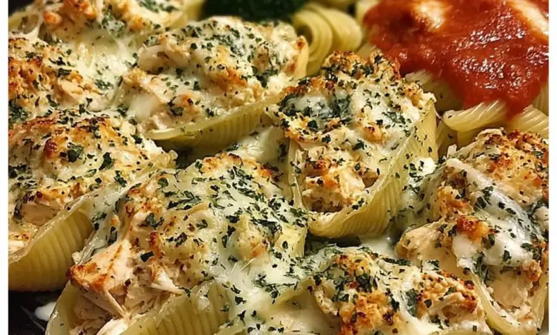 Cheesy Chicken Shells recipe, a delicious creamy dish perfect for dinner