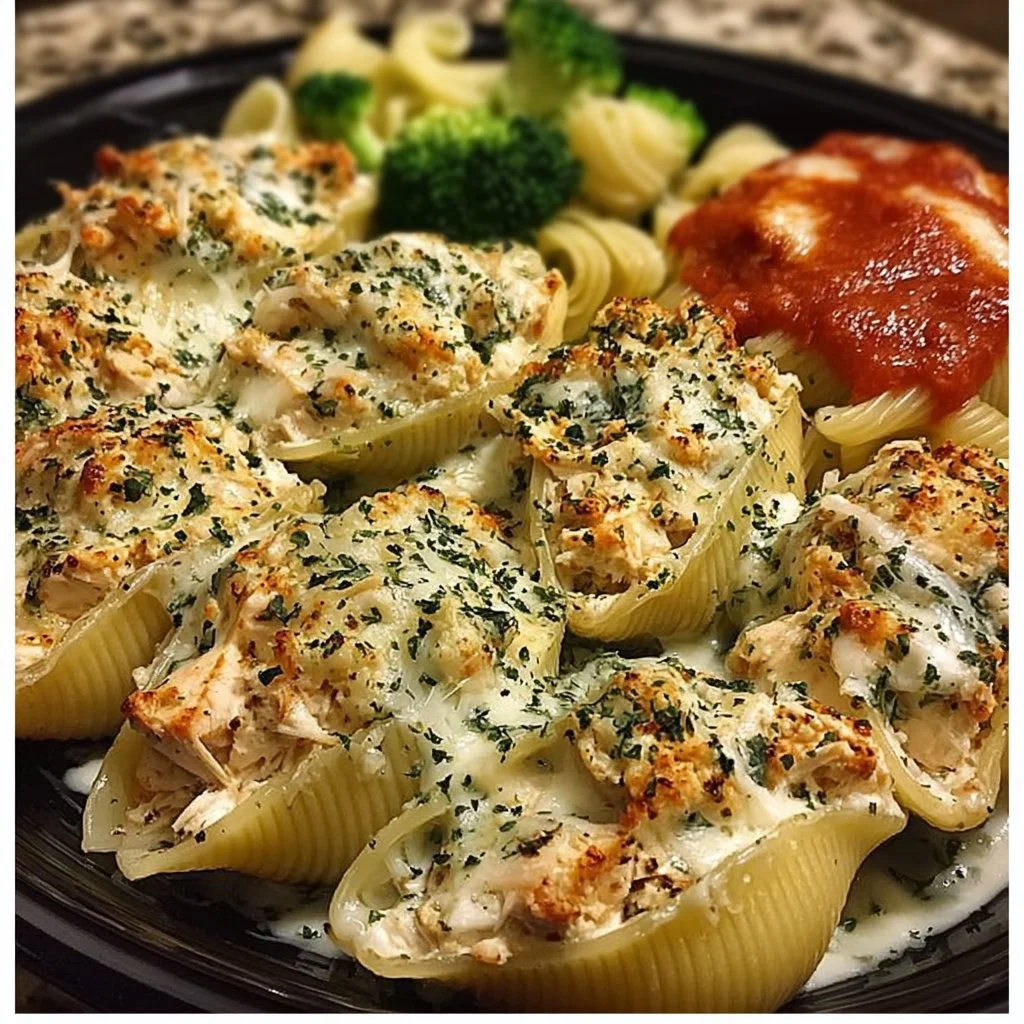 Cheesy Chicken Shells recipe, a delicious creamy dish perfect for dinner