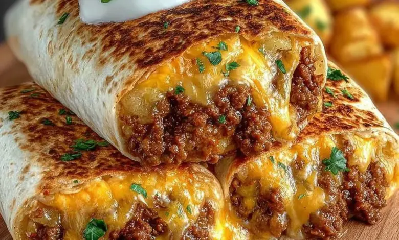 Cheesy potato burritos filled with creamy potatoes and melted cheese