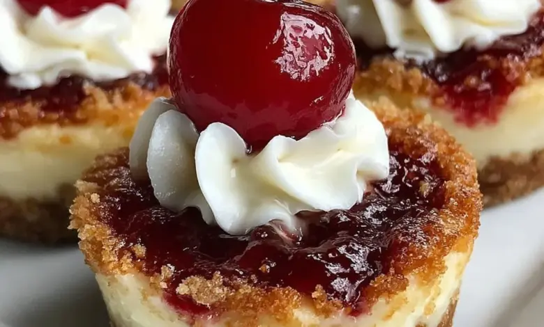 Cherry Cheesecake Cupcake Bites on a dessert table