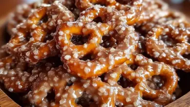 Delicious butter toffee pretzels topped with a crunchy coating