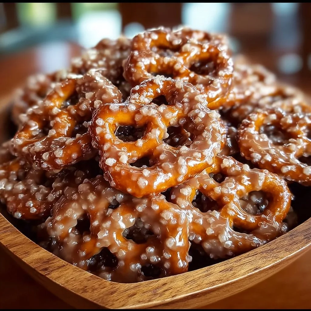 Delicious butter toffee pretzels topped with a crunchy coating