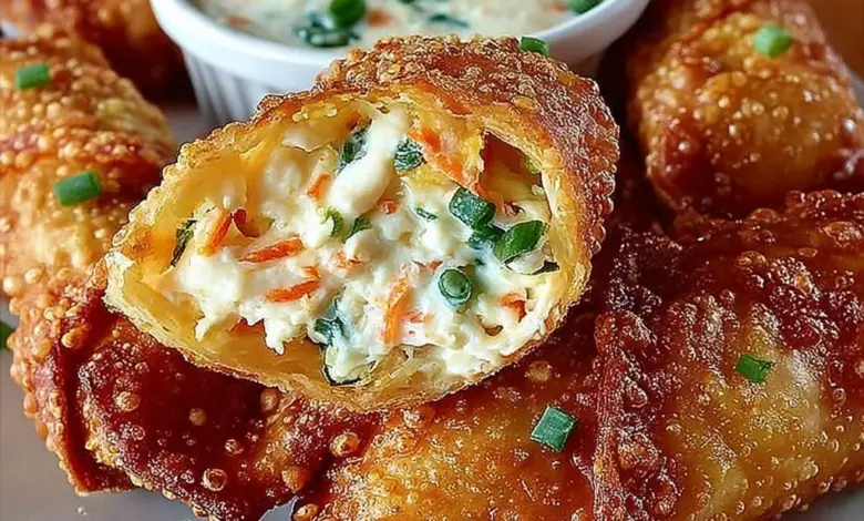 Crispy Crab Rangoon Egg Rolls filled with creamy crab and cheese