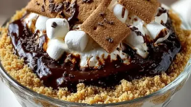 Delicious Easy S'mores Cobbler with chocolate, marshmallows, and graham crackers