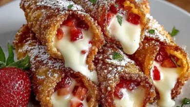 Fried strawberry cream cheese wontons served on a plate