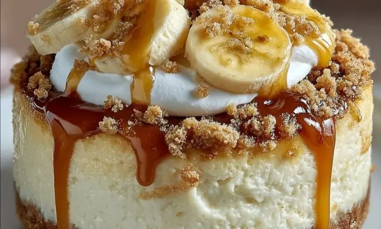 Heavenly Banana Pudding Cheesecake with layers of bananas and creamy filling