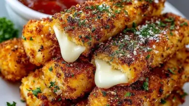 Homemade mozzarella sticks served with marinara sauce