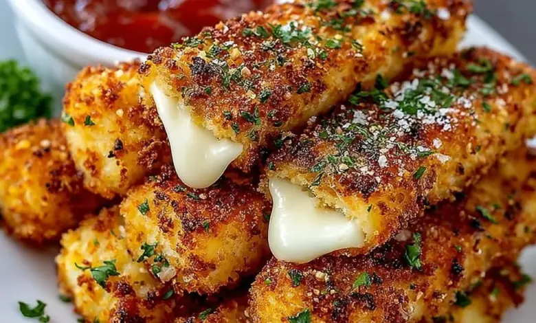 Homemade mozzarella sticks served with marinara sauce