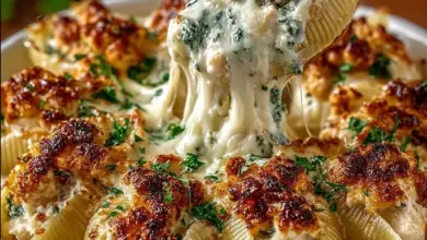Delicious Million Dollar Chicken Alfredo Stuffed Shells loaded with creamy sauce