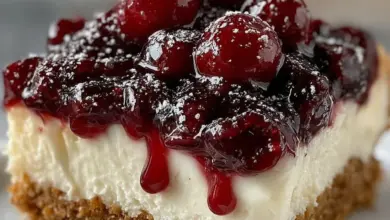 No-Bake Cherry Cheesecake topped with fresh cherries and creamy filling