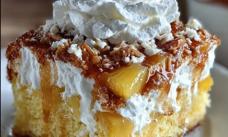 Delicious Southern Pineapple Sunshine Cake with pineapple and frosting