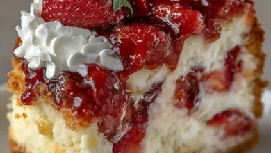 Strawberries and Cream Dream Layer Cheesecake Cake with fresh strawberries