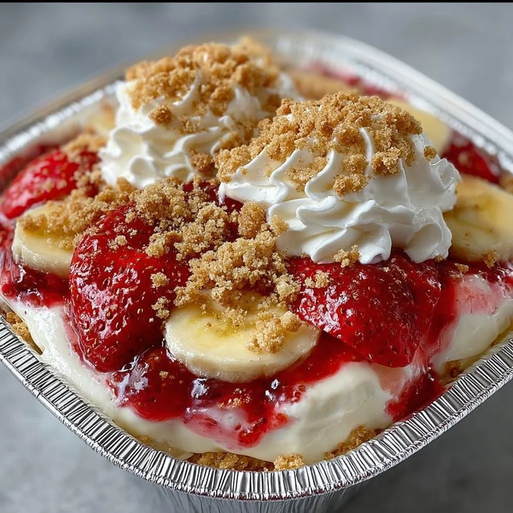 Strawberry Cheesecake Banana Pudding in a dessert bowl