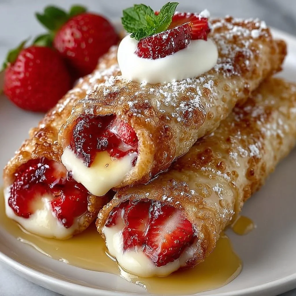 Strawberry Cheesecake Egg Rolls with Lemon Glaze