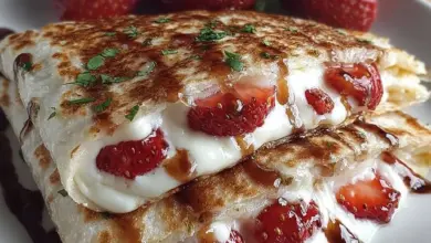 Delicious strawberry cheesecake quesadillas served on a plate