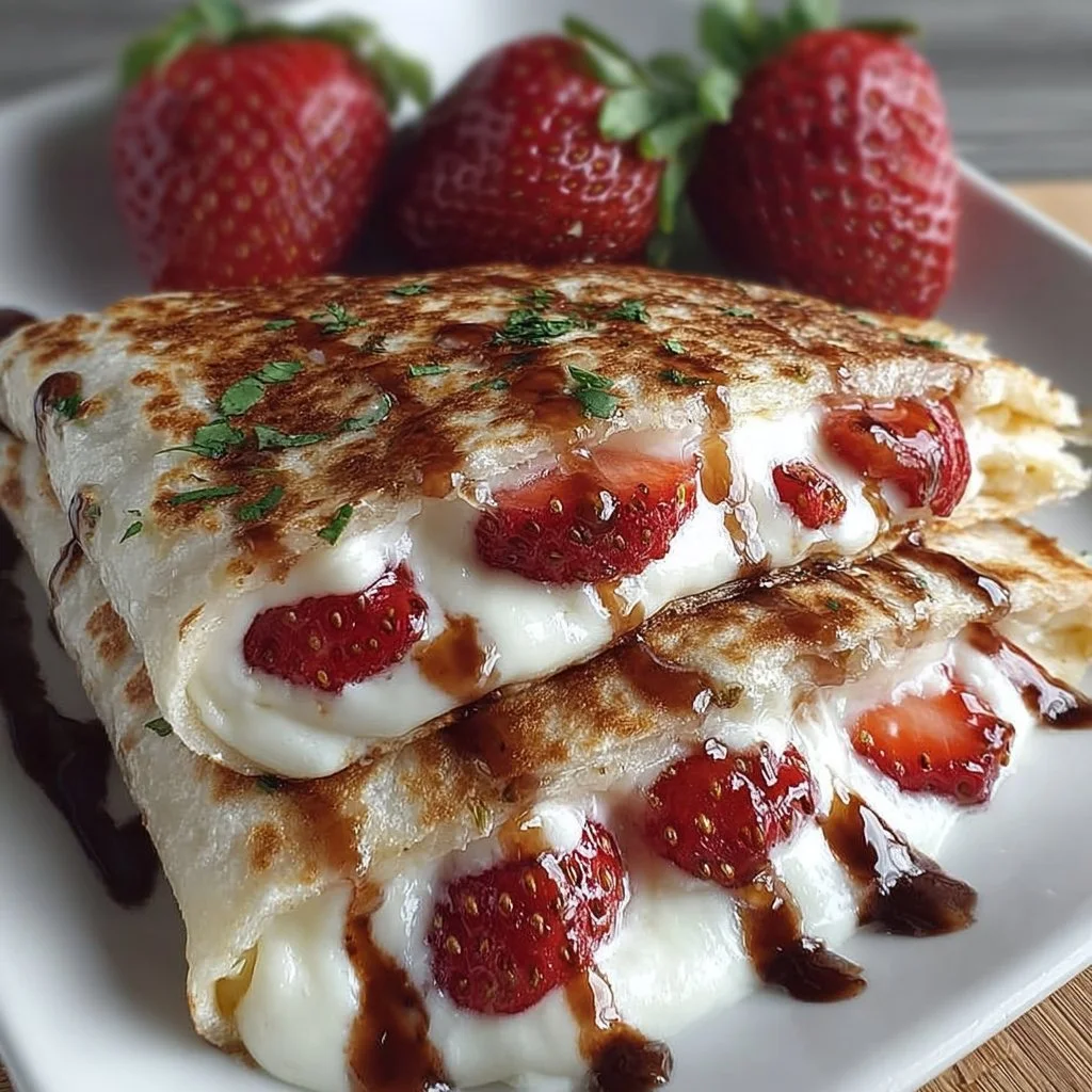 Delicious strawberry cheesecake quesadillas served on a plate