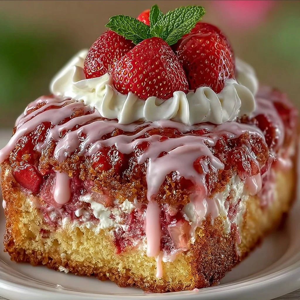 Strawberry Honeybun Cake with Strawberry Cream Icing