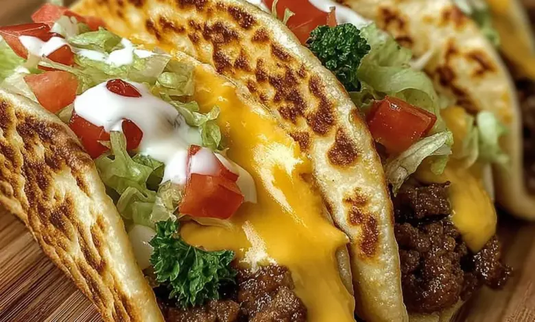 Tortilla burgers recipe featuring smash burger tacos served with toppings.