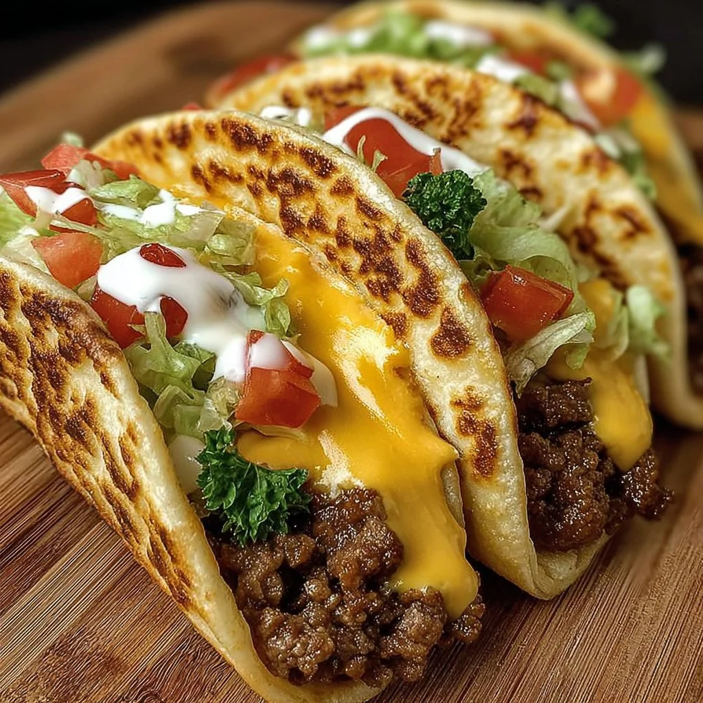 Tortilla burgers recipe featuring smash burger tacos served with toppings.