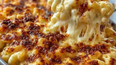 Ultimate Five Cheese Baked Mac & Cheese dish with creamy texture and golden topping